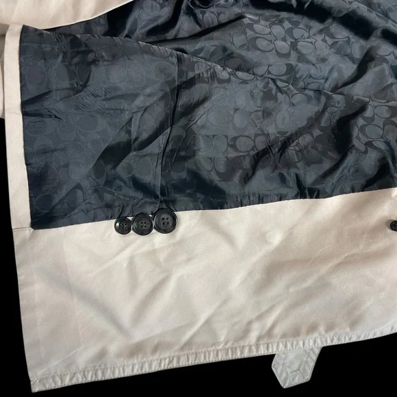 Coach New York F34024 Beige Trench Coat Double Breasted Belted Leather Trim L - Picture 10 of 16